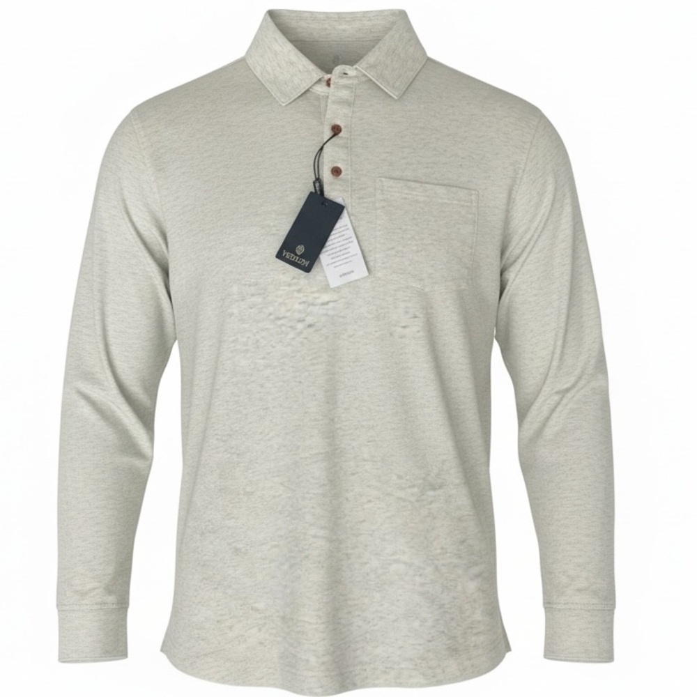 🆕Veboon men's long-sleeve polo shirt in a light gray heathered fabric M